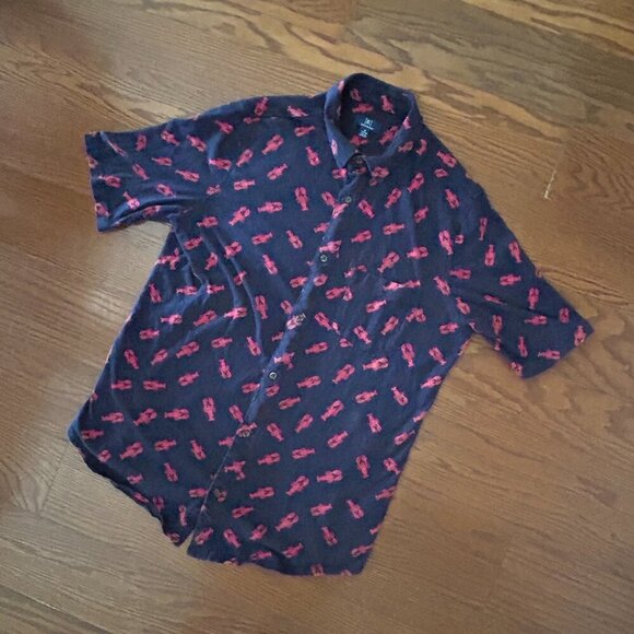 Lobster All Over Print Knit Button Down Shirt Size Medium Beach Ocean Vacation - Picture 8 of 12